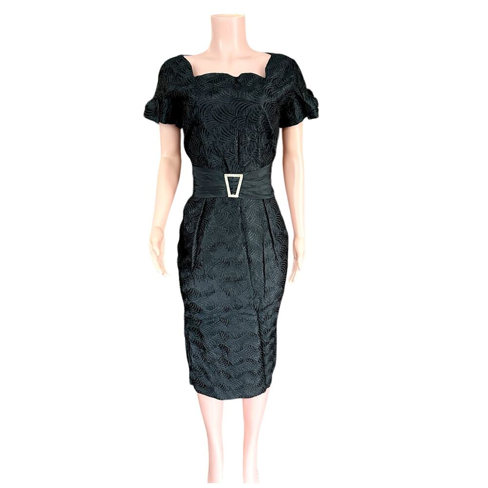 Vintage 50s Original Franklin Black Wiggle Dress Short Sleeve Size Medium